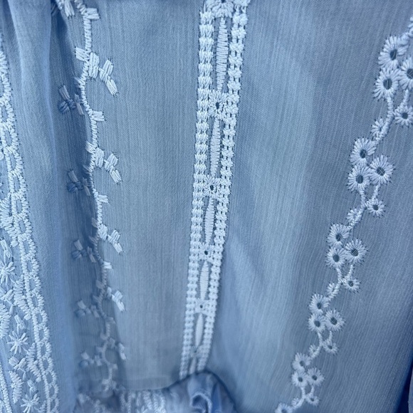 NWT Strut & Bolt blue long sleeve tiered girly dress vneck & sheer sleeves M - Picture 10 of 13